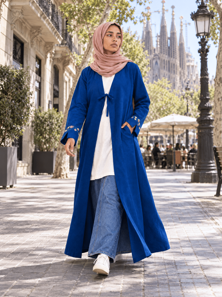 Heritage Bow Open Abaya – Royal Blue - Fasilah