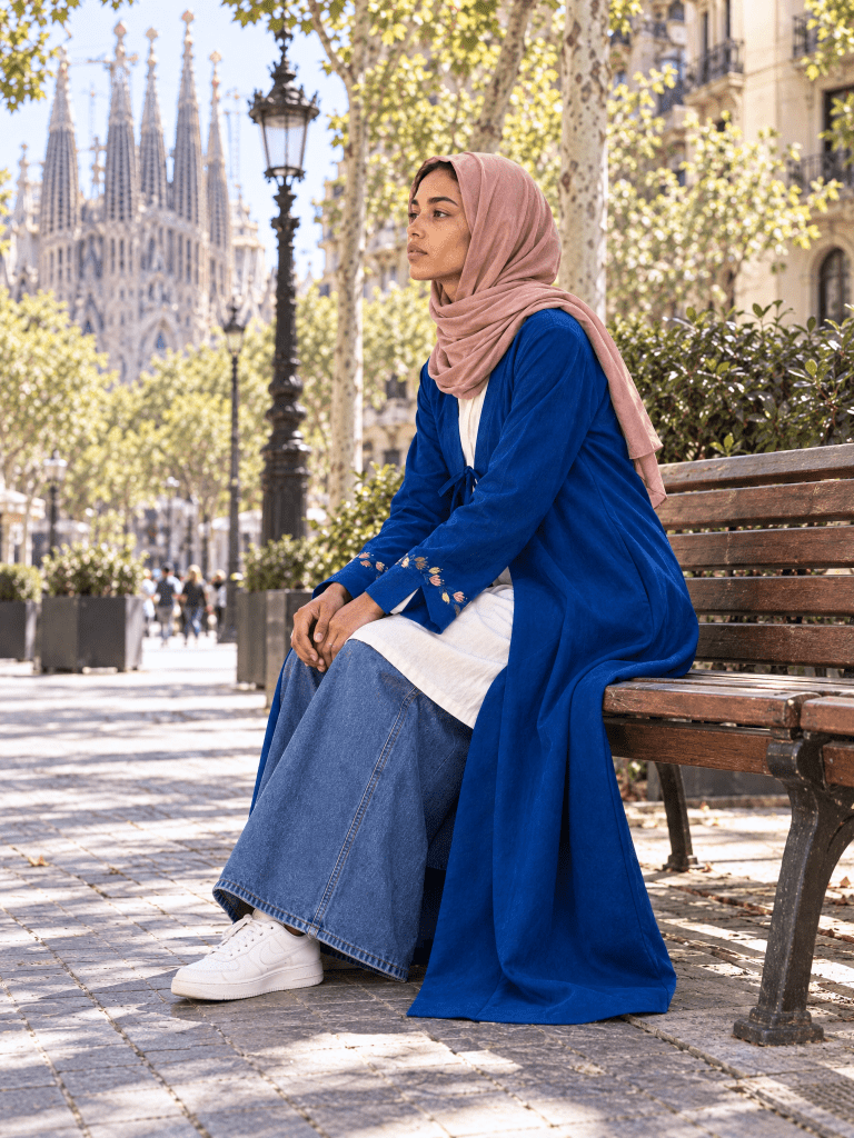 Heritage Bow Open Abaya – Royal Blue - Fasilah