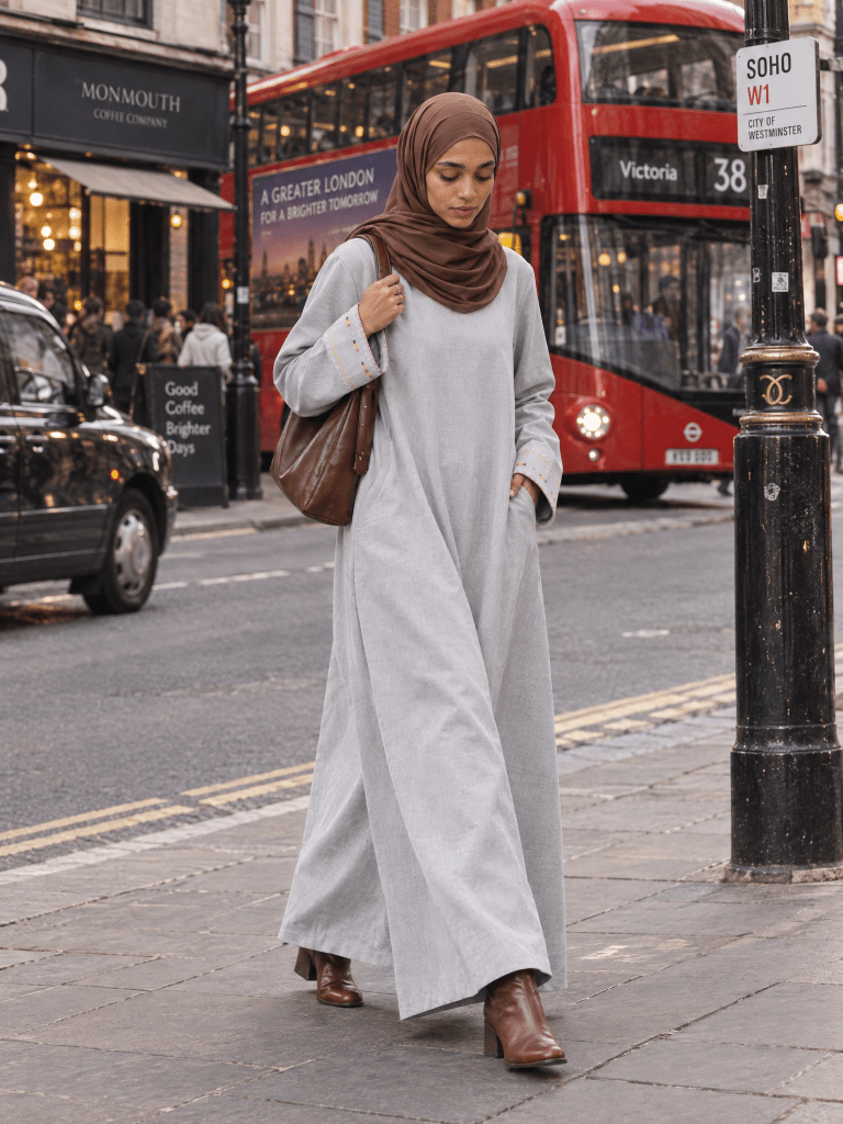 Heritage Cotton Abaya - Silver - Fasilah
