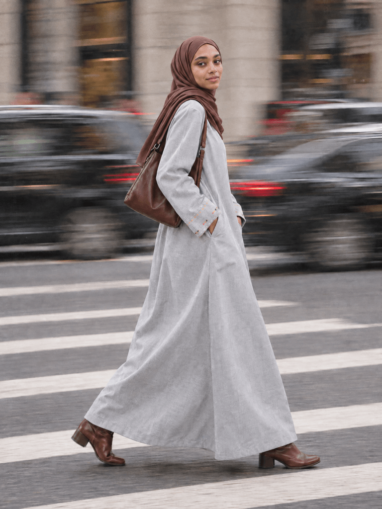 Heritage Cotton Abaya - Silver - Fasilah