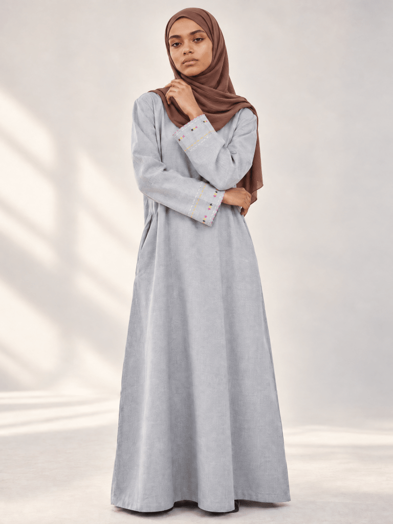 Heritage Cotton Abaya - Silver - Fasilah