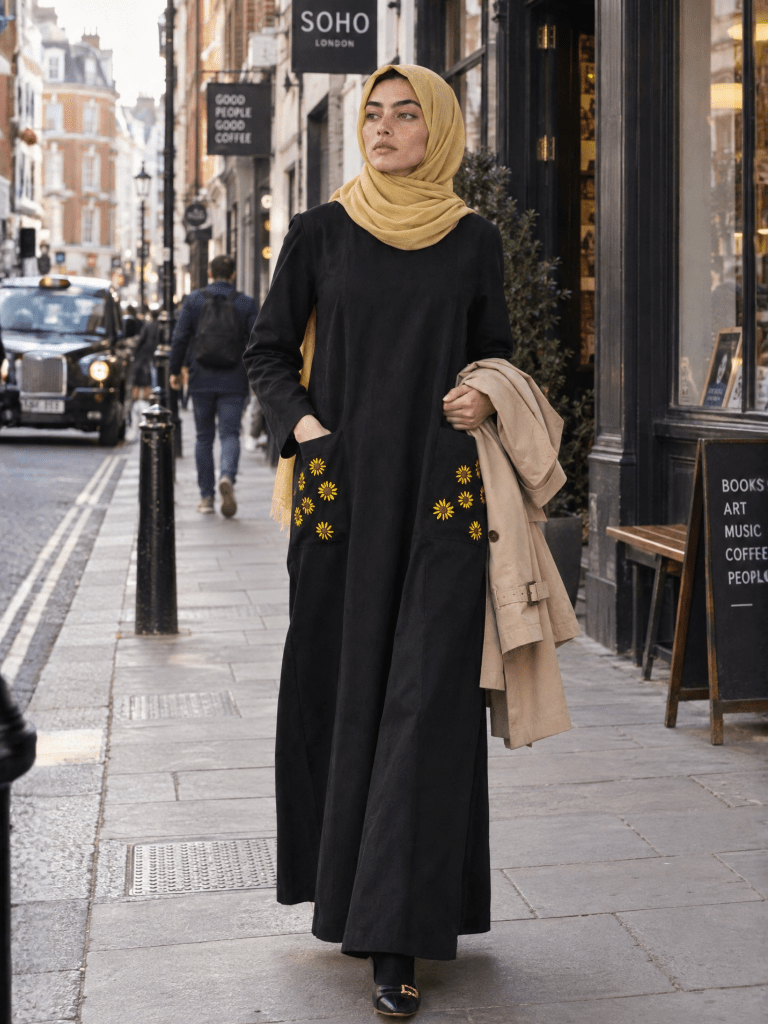Heritage Cotton | Embroidered Panelled Maxi Dress in Black - Fasilah