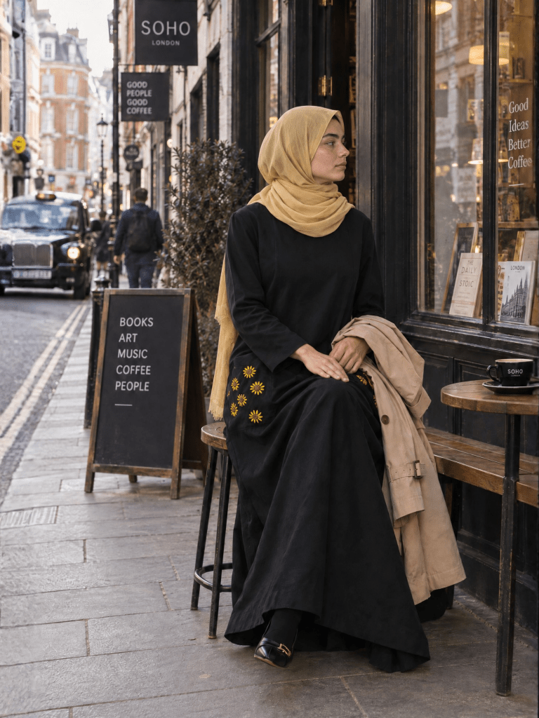 Heritage Cotton | Embroidered Panelled Maxi Dress in Black - Fasilah