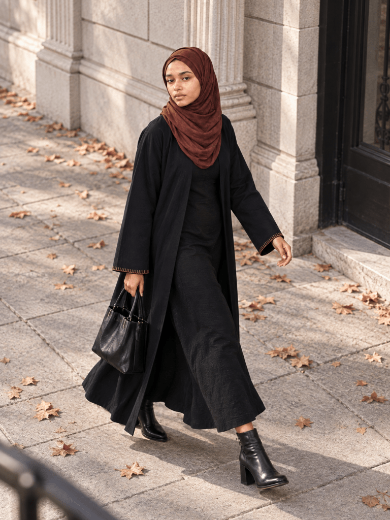 Heritage Cotton | Minimalist Open Abaya in Black - Fasilah