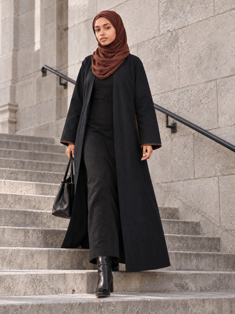 Heritage Cotton | Minimalist Open Abaya in Black - Fasilah