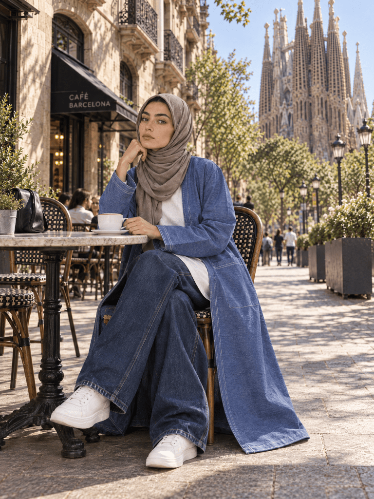Heritage Cotton | Open Denim Abaya in Indigo - Fasilah