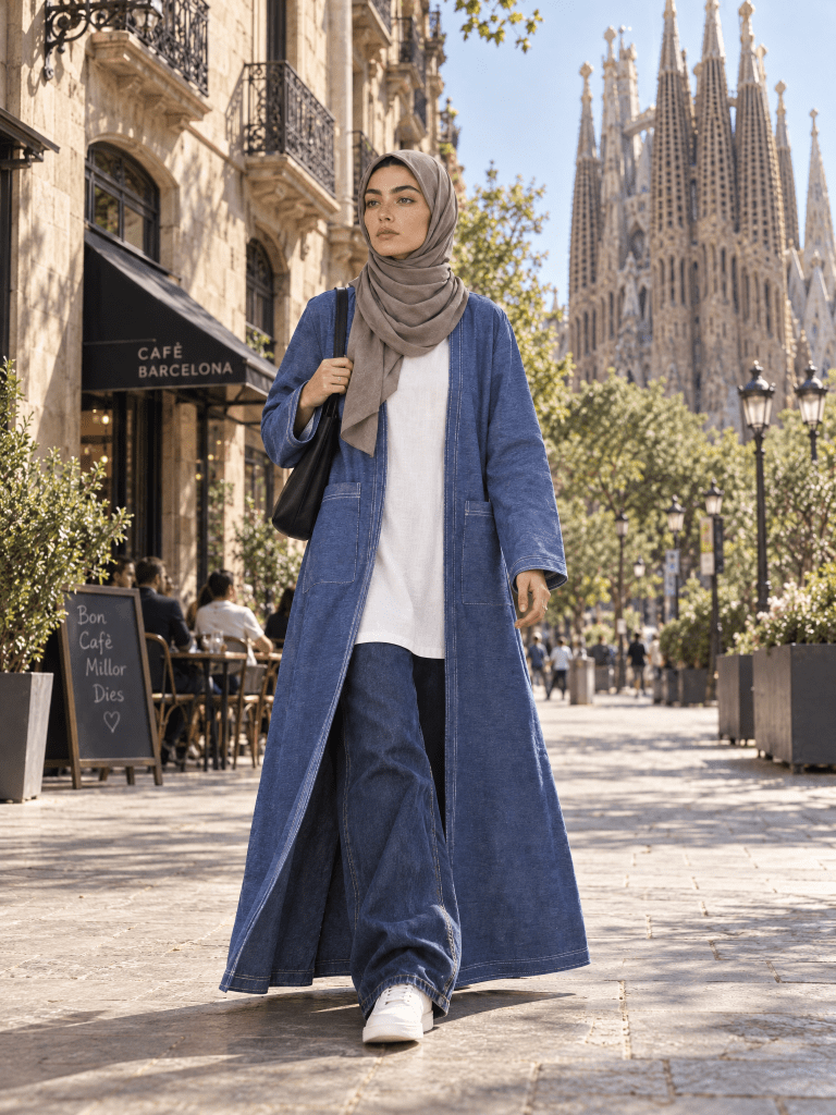 Heritage Cotton | Open Denim Abaya in Indigo - Fasilah