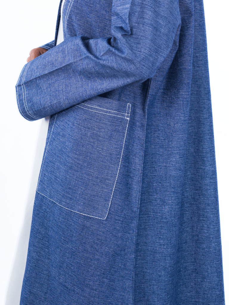 Abaya en denim ouverte – Indigo