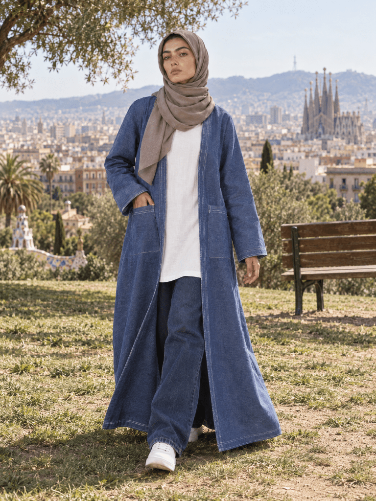 Heritage Cotton | Open Denim Abaya in Indigo - Fasilah