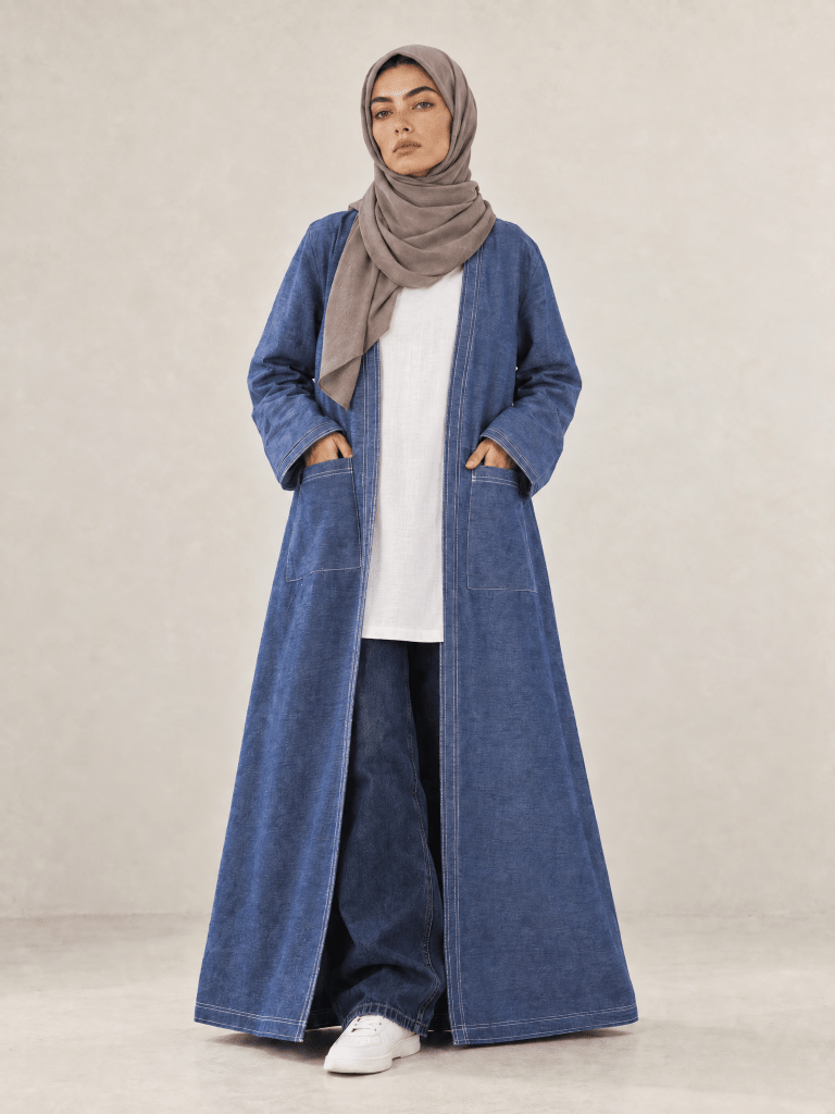 Heritage Cotton | Open Denim Abaya in Indigo - Fasilah