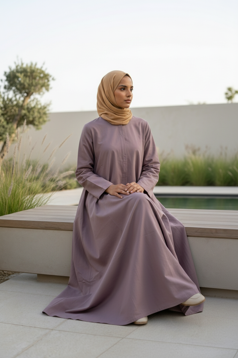 Lilac Abaya - Structured Poplin Sitting