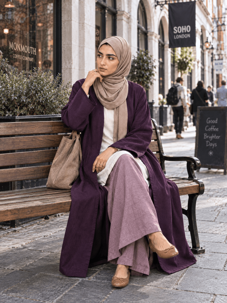 Minimalist Open Abaya – Purple - Fasilah
