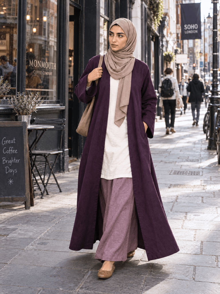 Minimalist Open Abaya – Purple - Fasilah
