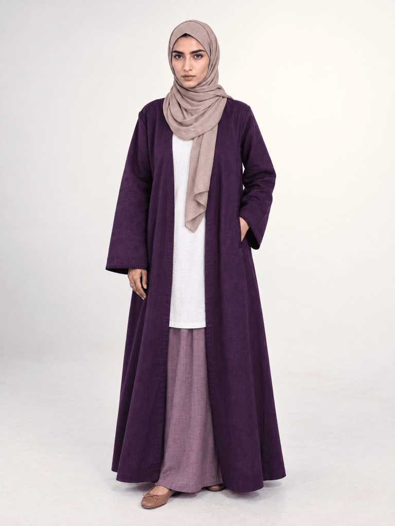 Minimalist Open Abaya – Purple - Fasilah
