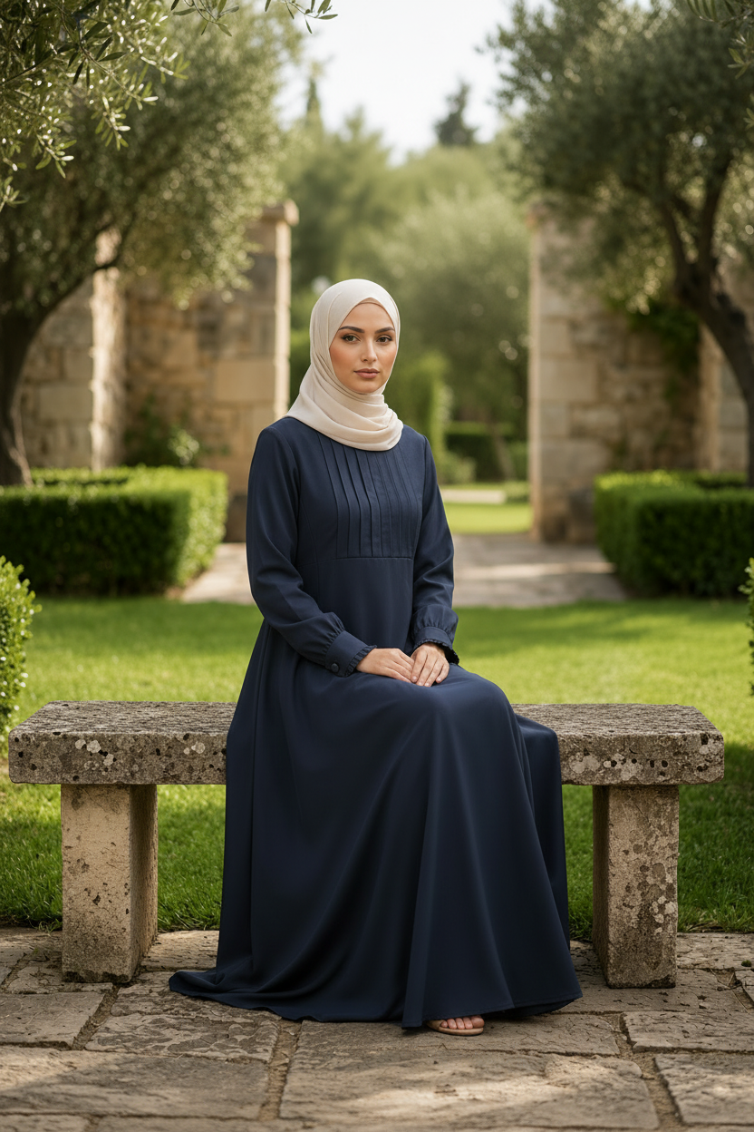 Navy Abaya Sitting Angle