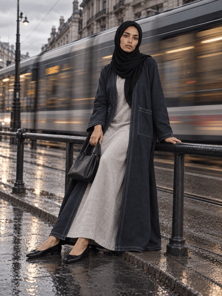 Open Denim Abaya – Coal - Fasilah