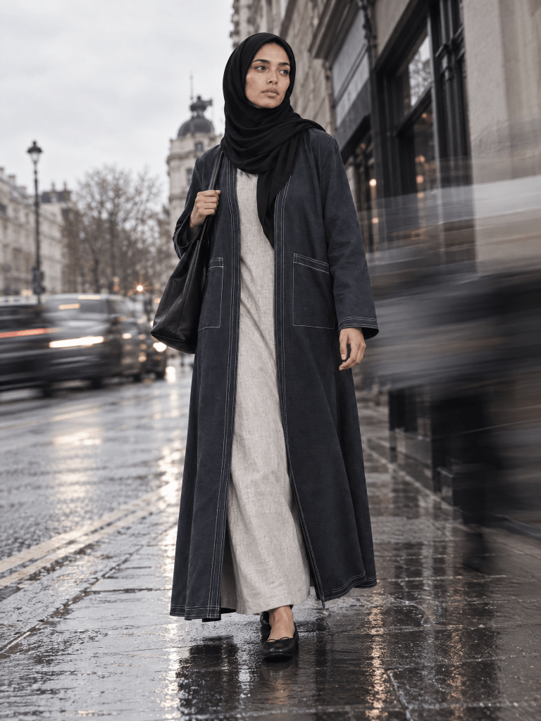 Open Denim Abaya – Coal - Fasilah