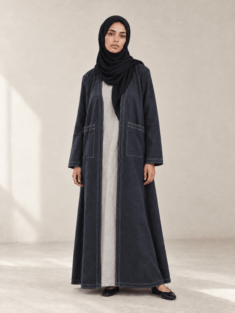 Open Denim Abaya – Coal - Fasilah