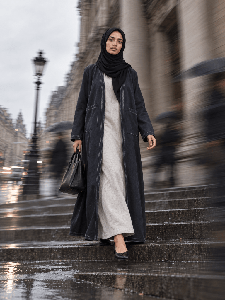 Open Denim Abaya – Coal - Fasilah