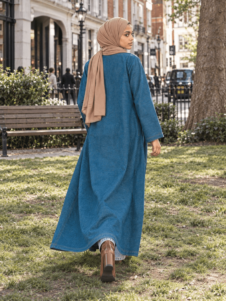 Open Denim Abaya – Teal - Fasilah