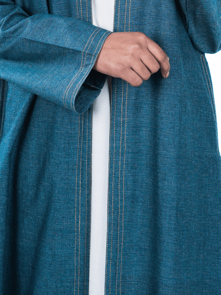 Open Denim Abaya – Teal - Fasilah