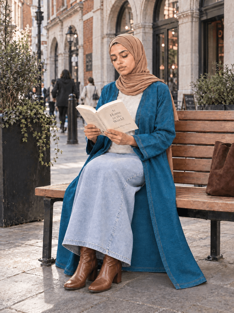 Open Denim Abaya – Teal - Fasilah