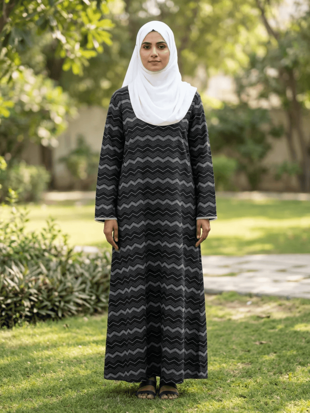 Printed Cotton Abaya – Charcoal - Fasilah