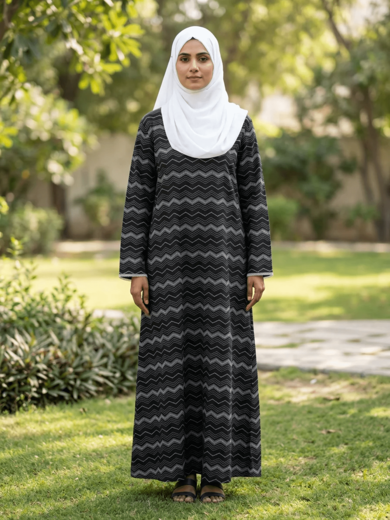 Printed Cotton Abaya – Charcoal - Fasilah
