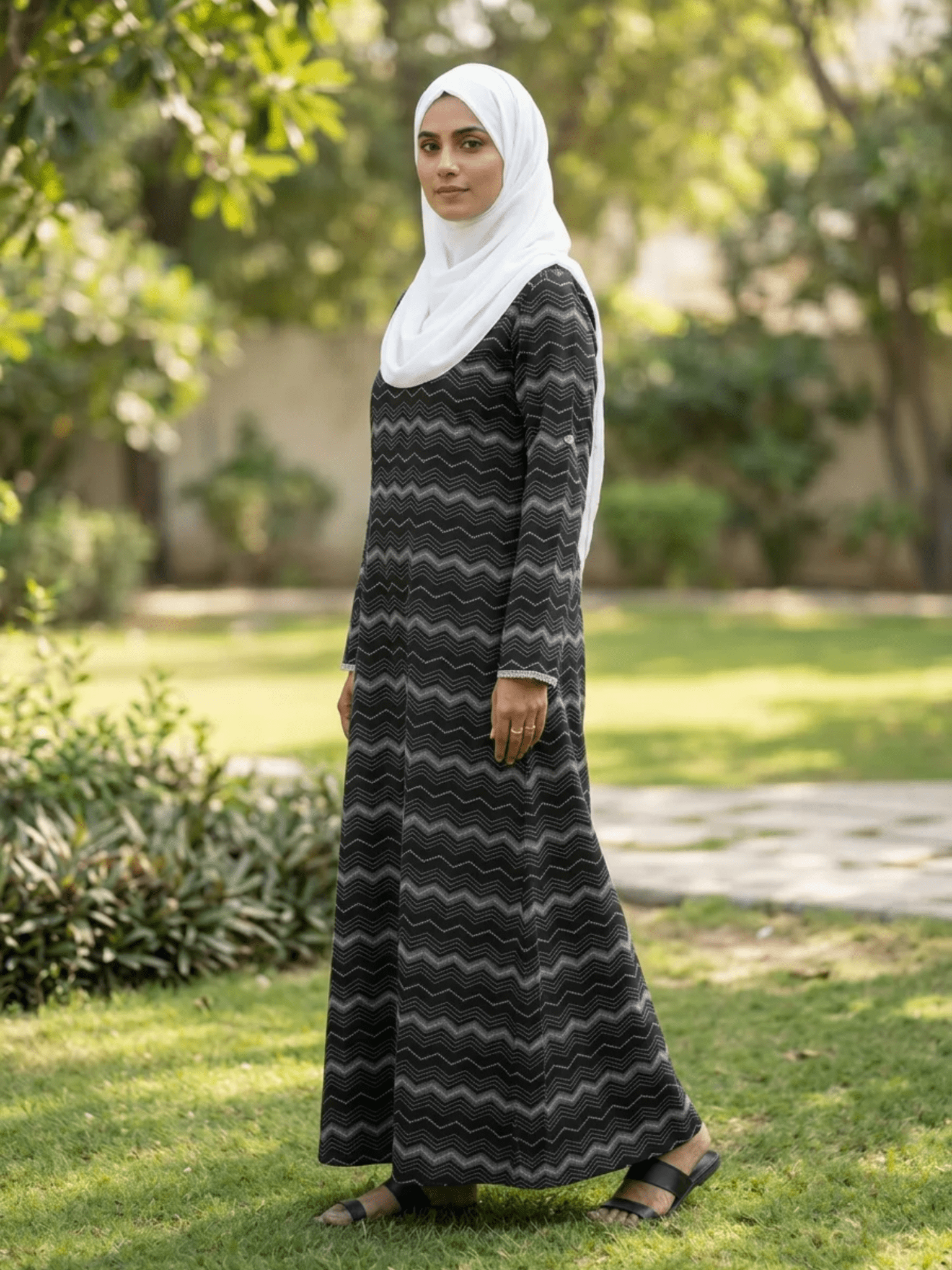 Printed Cotton Abaya – Charcoal - Fasilah