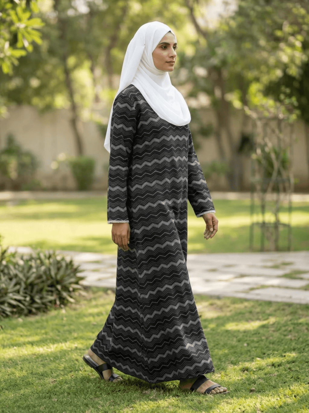 Printed Cotton Abaya – Charcoal - Fasilah