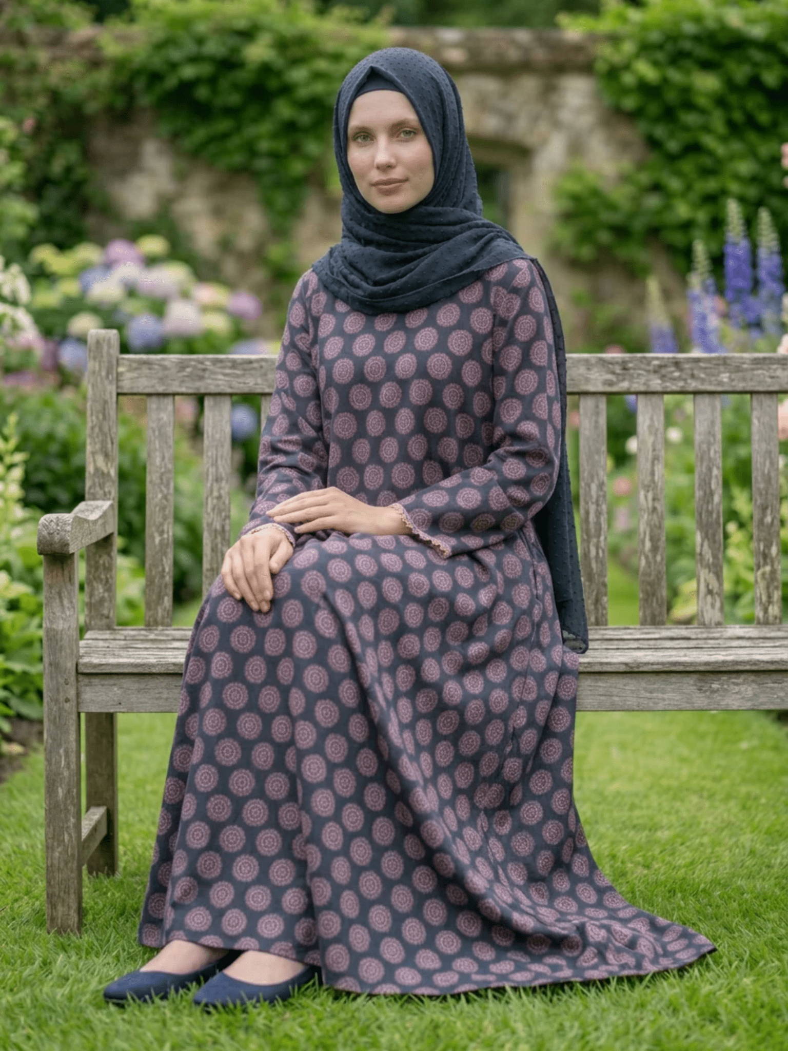 Printed Cotton Abaya – Dark Blue - Fasilah