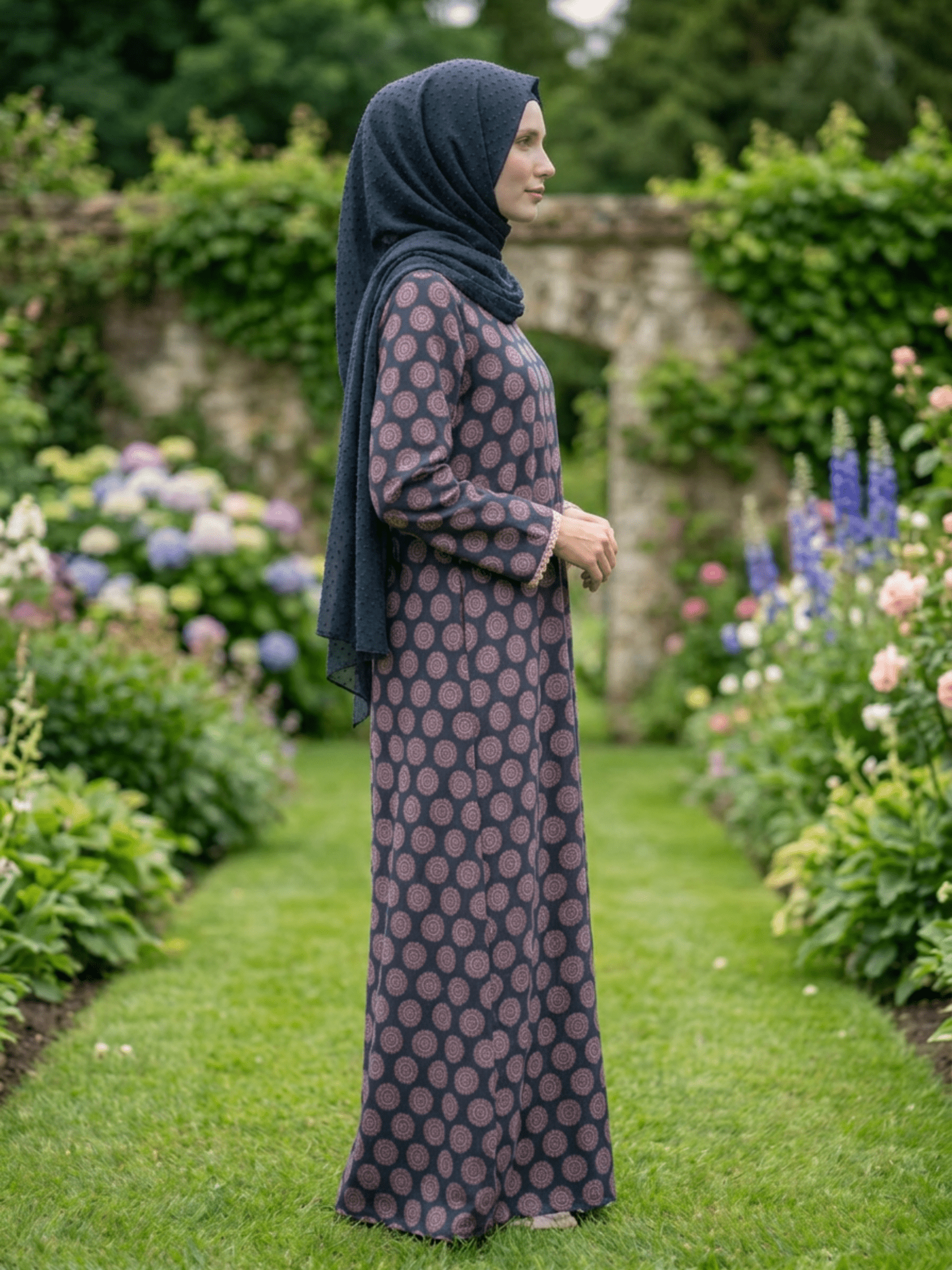Printed Cotton Abaya – Dark Blue - Fasilah