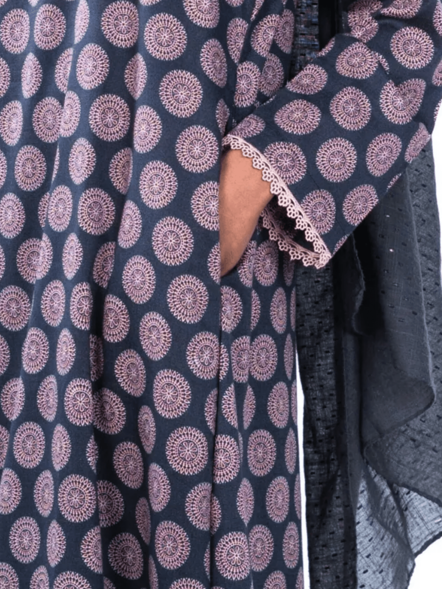 Printed Cotton Abaya – Dark Blue - Fasilah