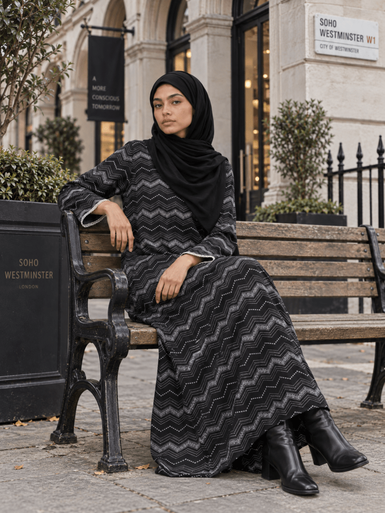 Printed | Cotton Abaya in Charcoal - Fasilah
