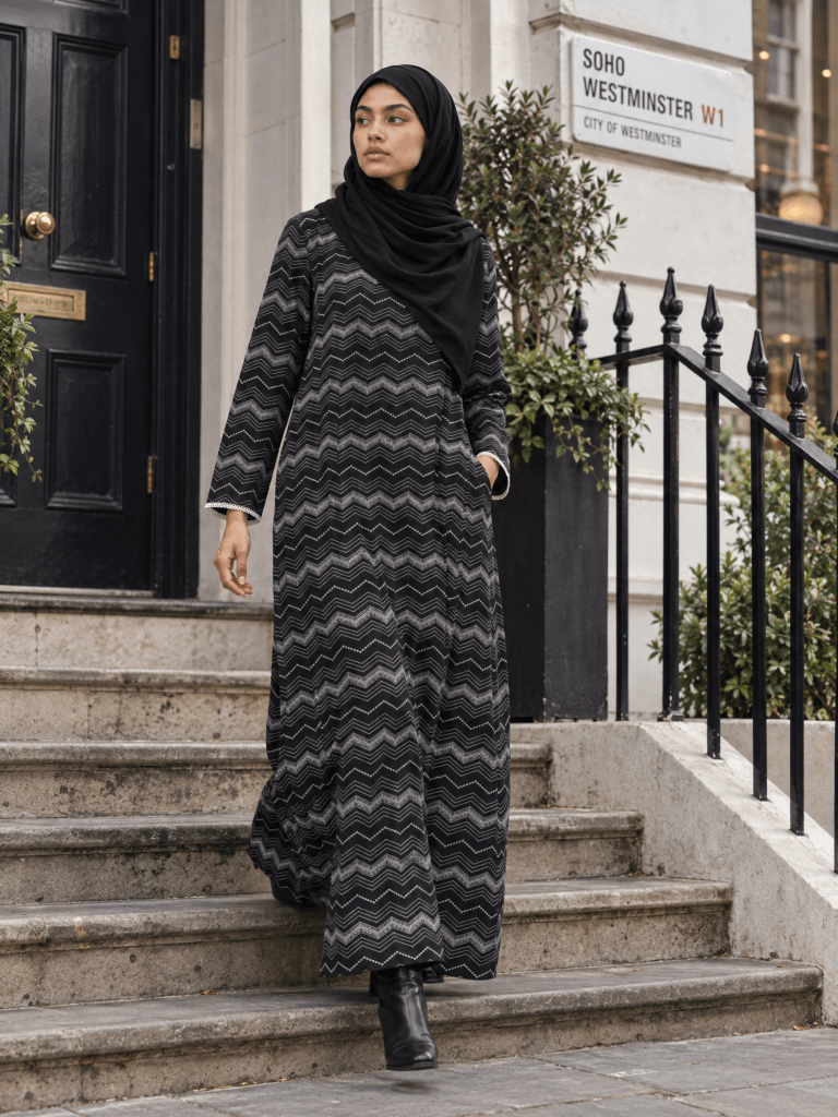Printed | Cotton Abaya in Charcoal - Fasilah