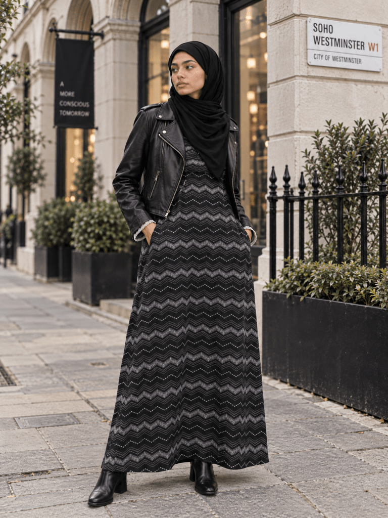 Printed | Cotton Abaya in Charcoal - Fasilah