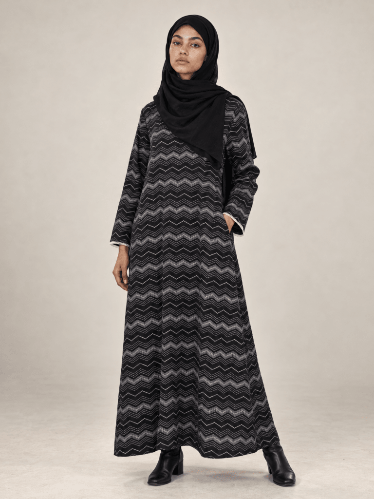 Printed | Cotton Abaya in Charcoal - Fasilah