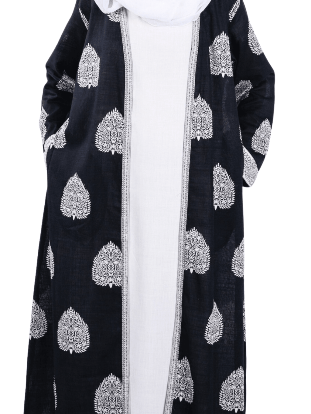 Printed Open Abaya - Black - Fasilah