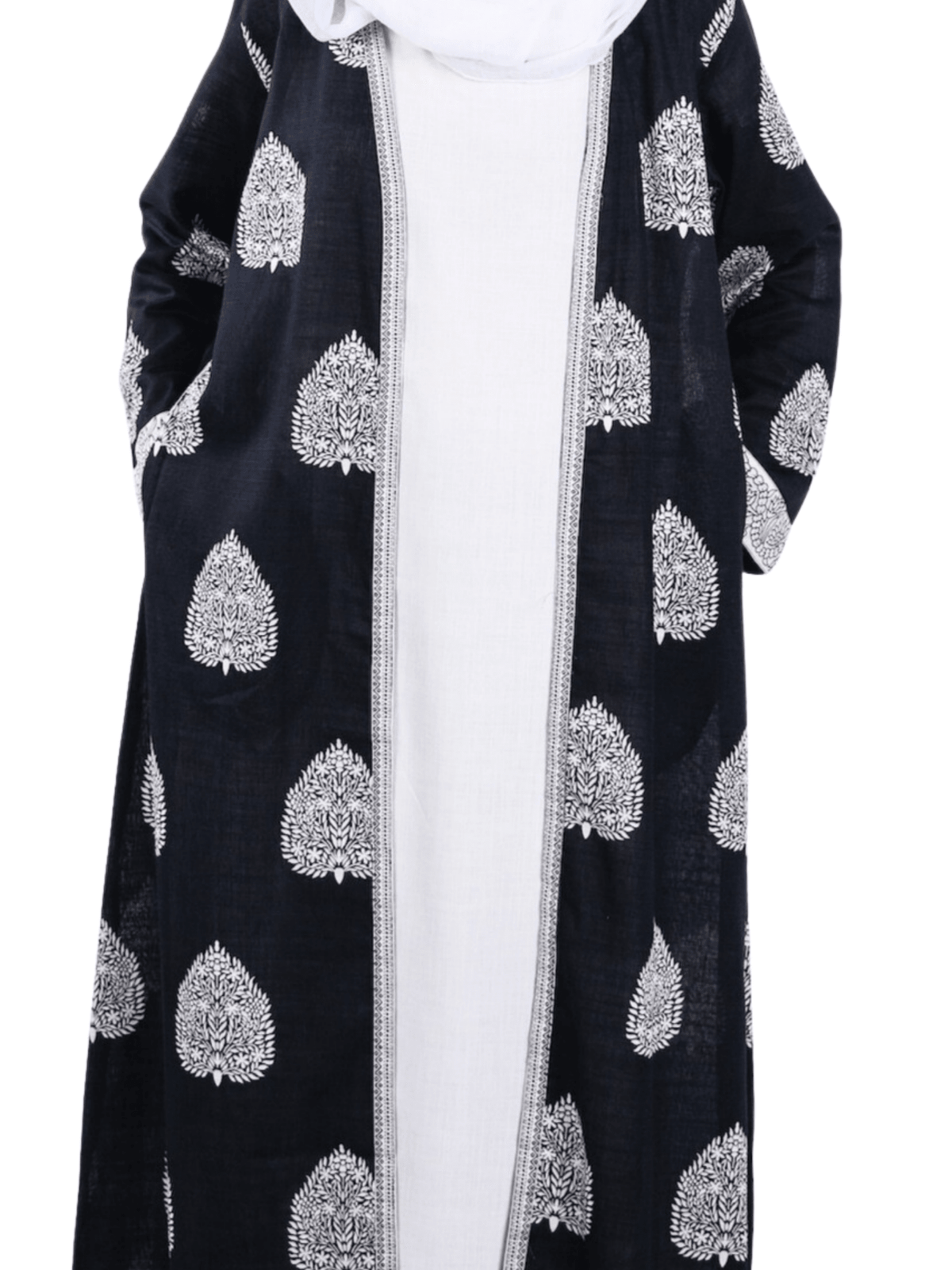 Printed Open Abaya - Black - Fasilah