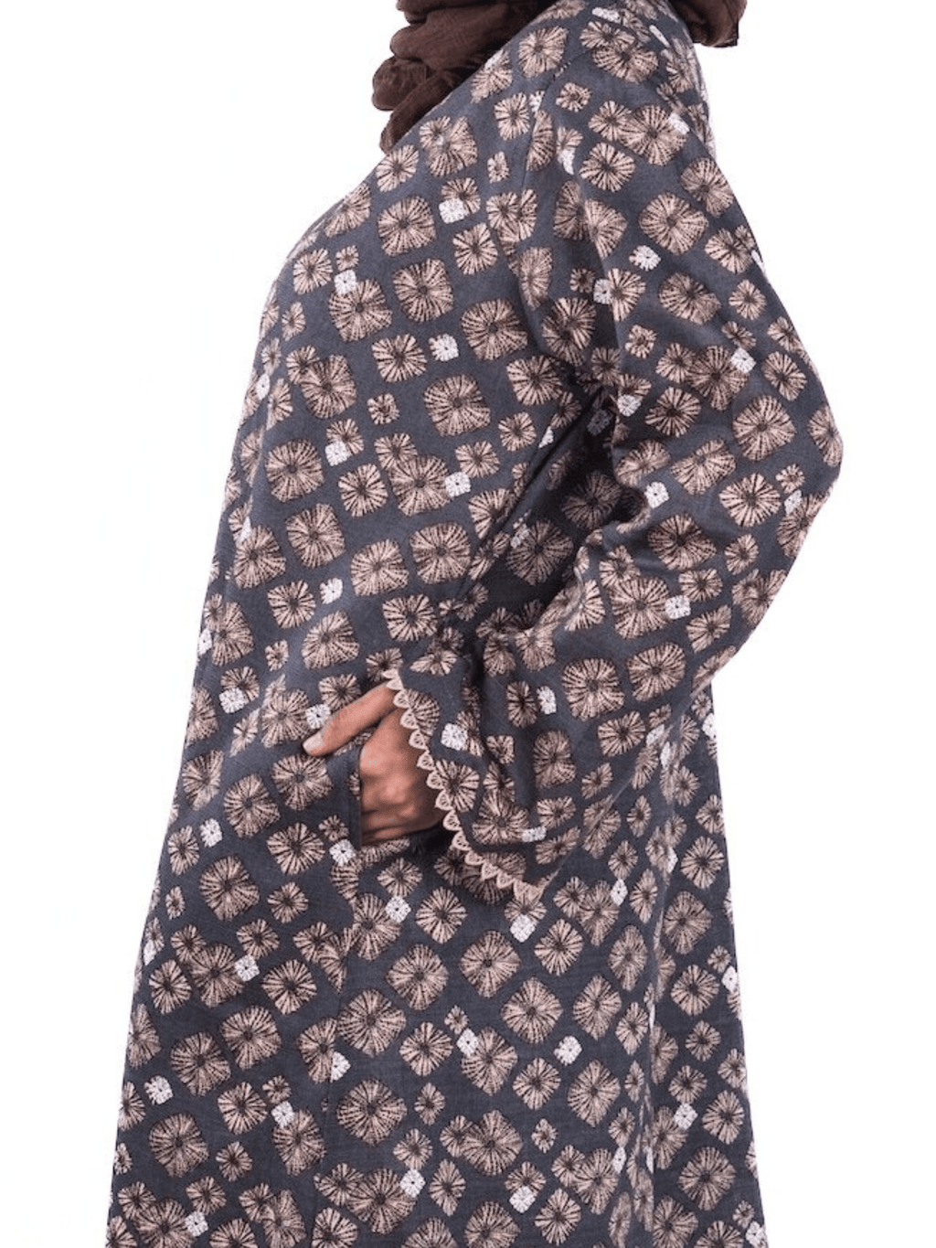 Printed Open Abaya - Brown - Fasilah
