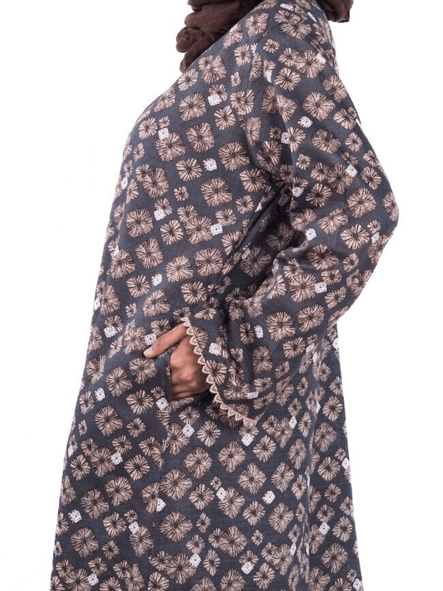 Printed Open Abaya - Brown - Fasilah