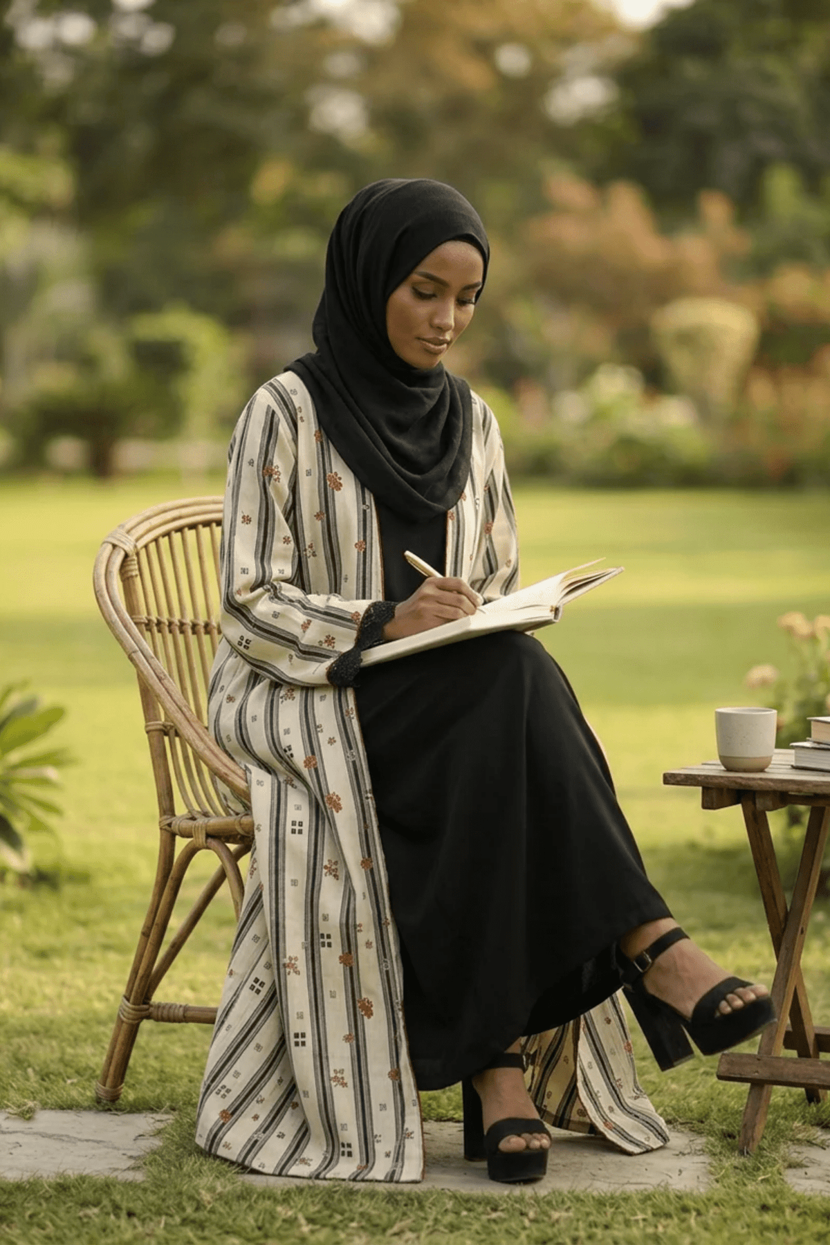 Printed Open Abaya - Crimson Bloom - Fasilah