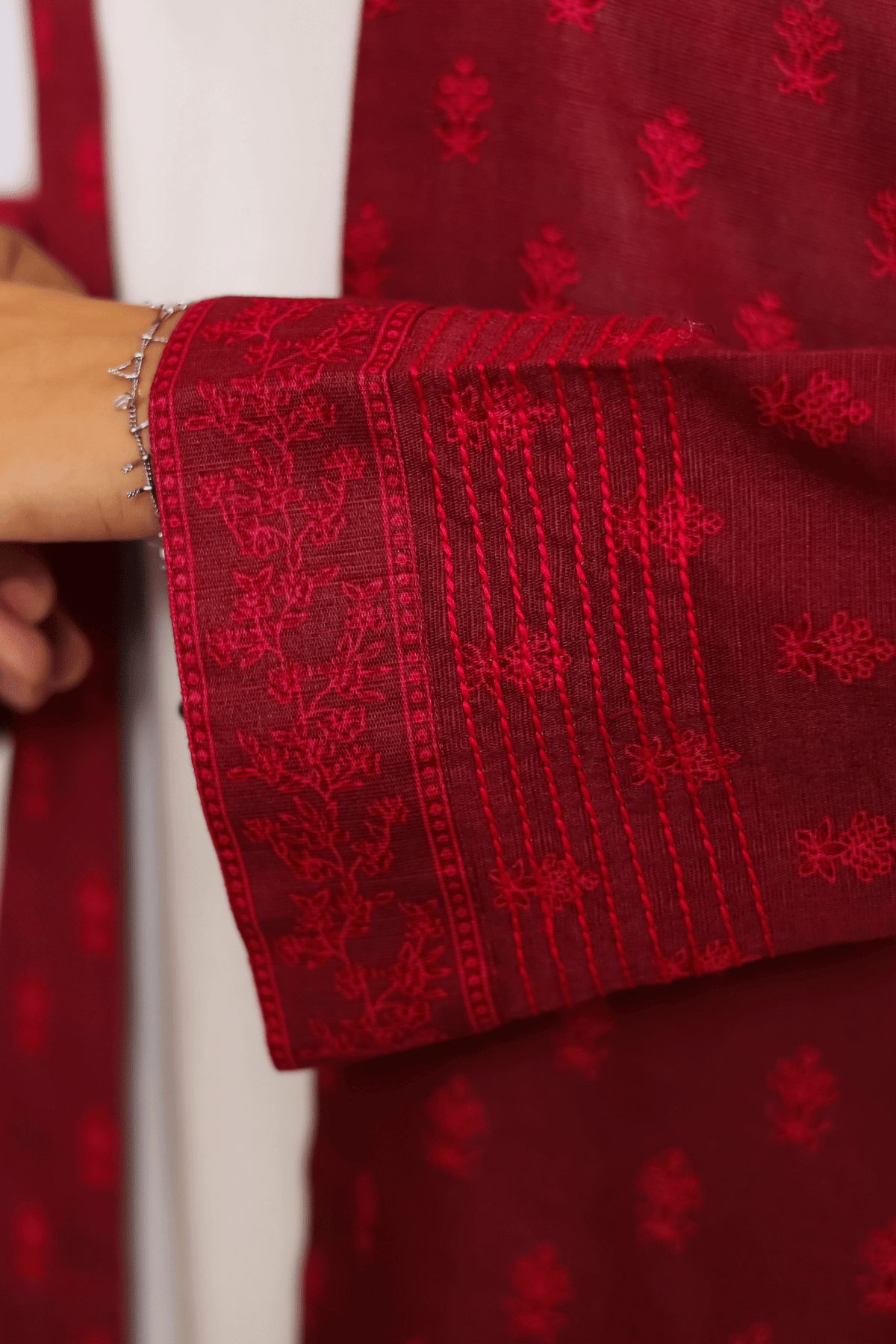 Printed Open Abaya - Maroon - Fasilah