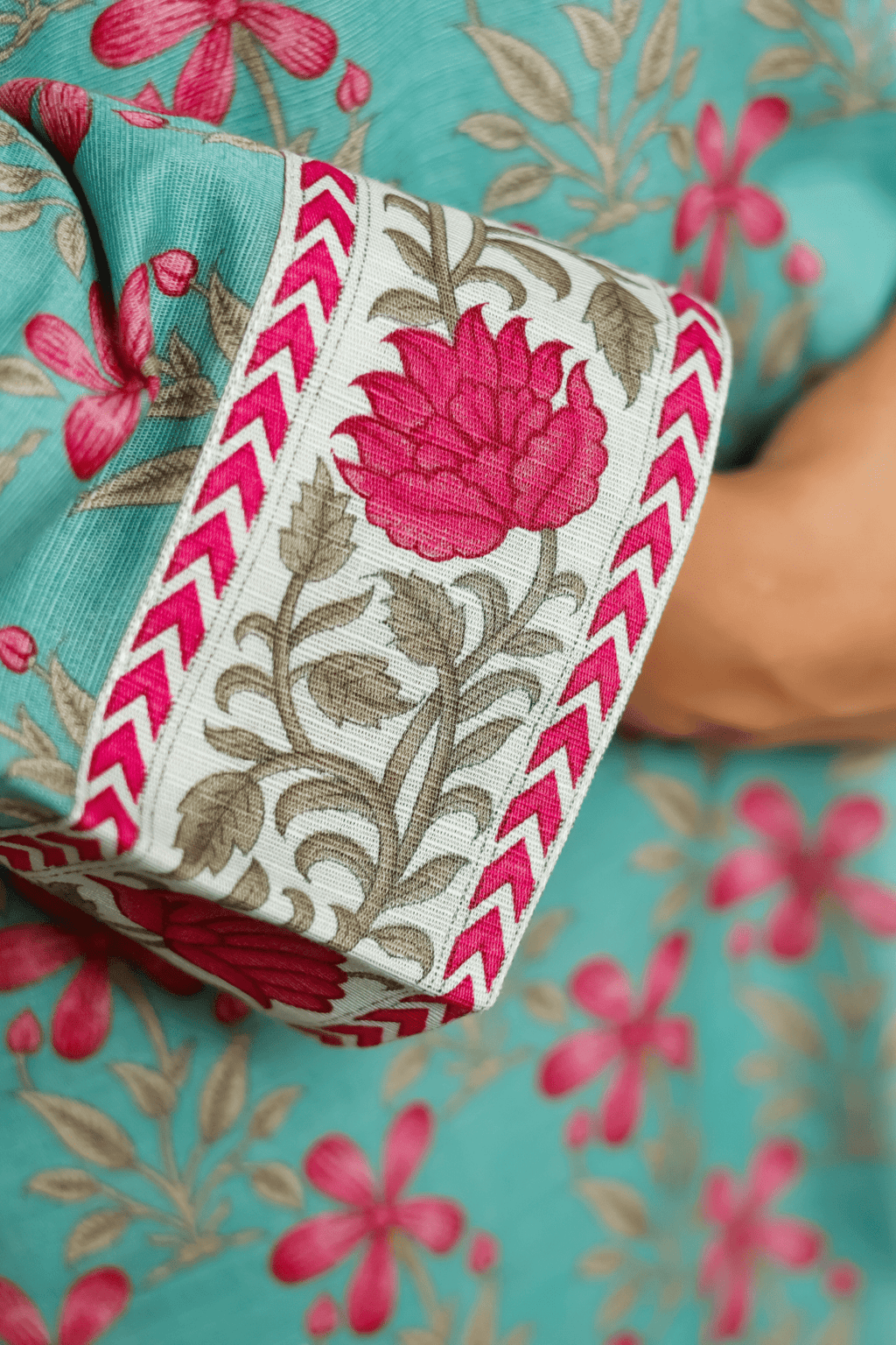 Printed Open Abaya -Teal - Fasilah