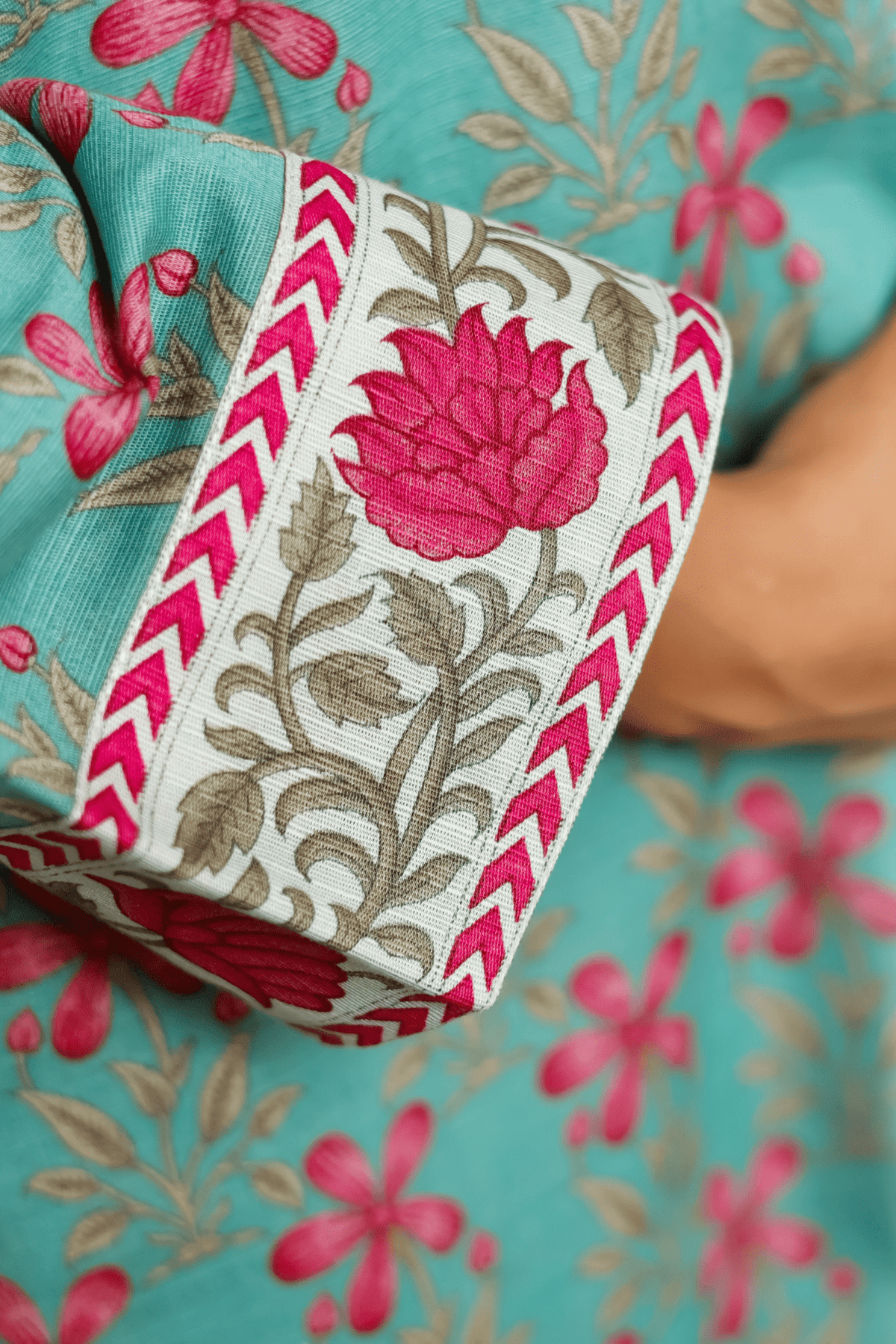 Printed Open Abaya -Teal - Fasilah