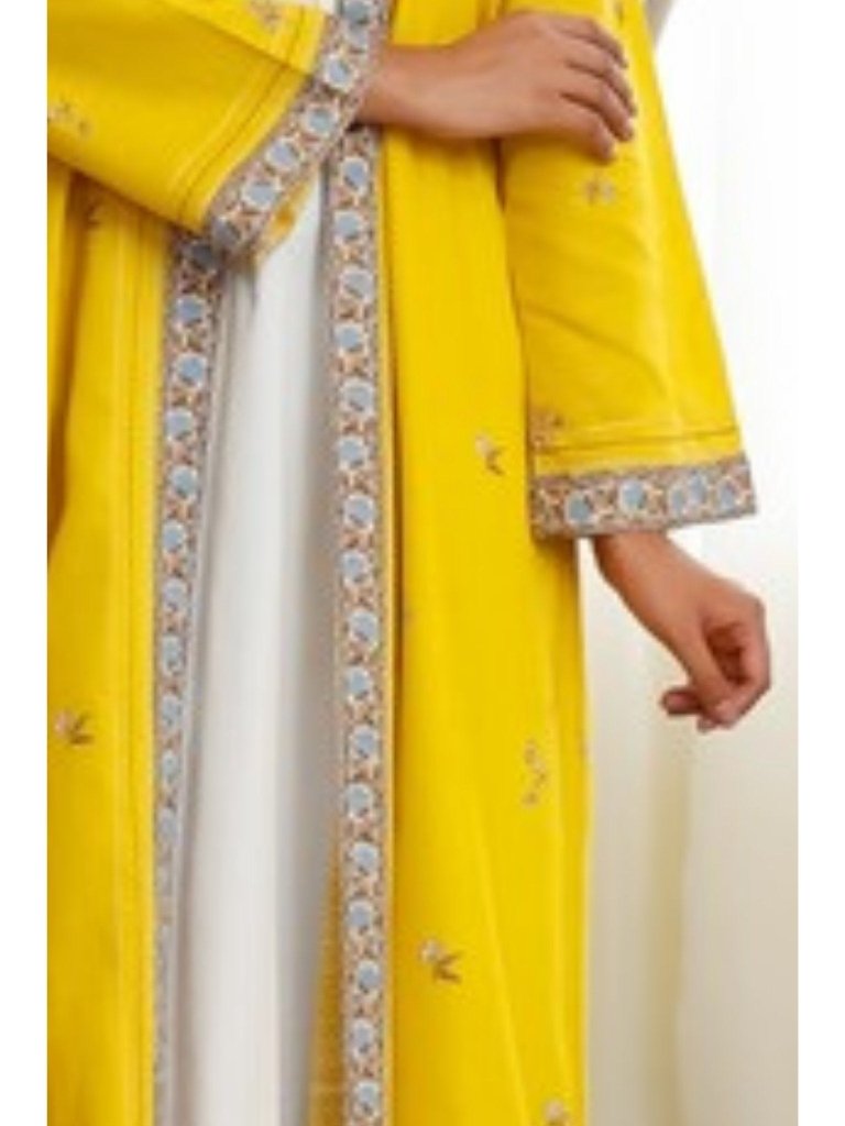 Printed Open Abaya - Yellow - Fasilah