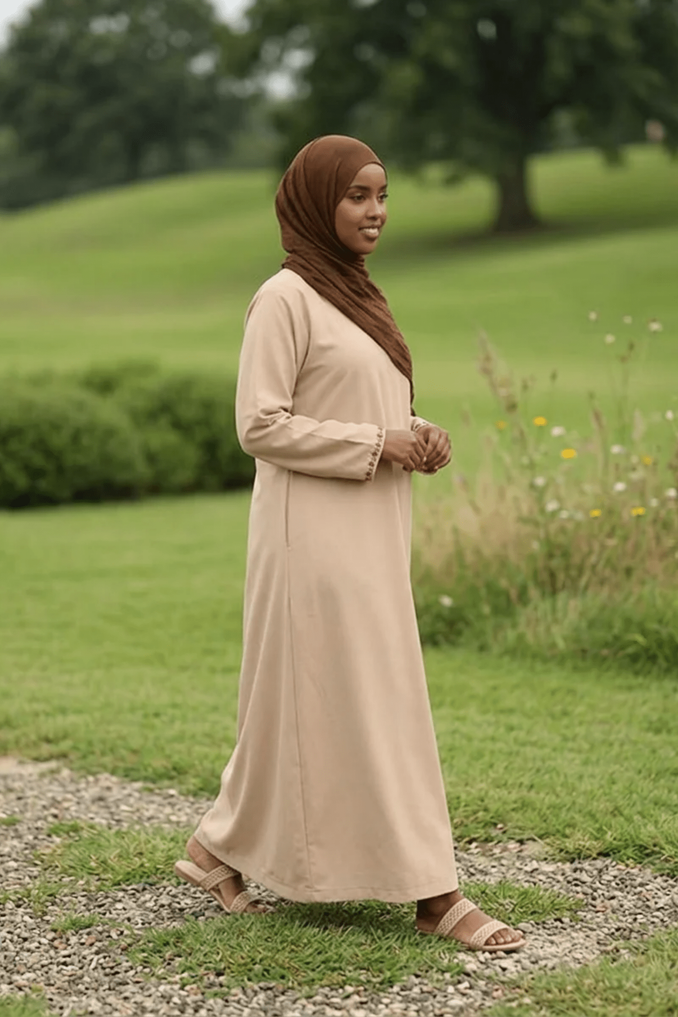 Signature Cotton Abaya – Oat (Hand Embroidered) - Fasilah