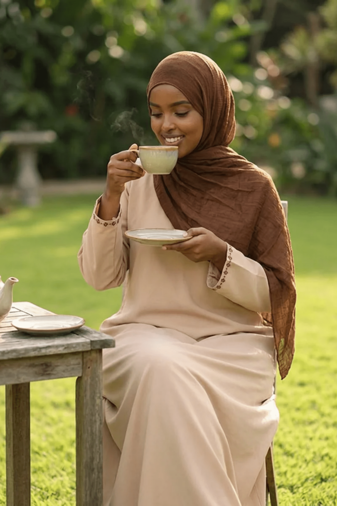 Signature Cotton Abaya – Oat (Hand Embroidered) - Fasilah