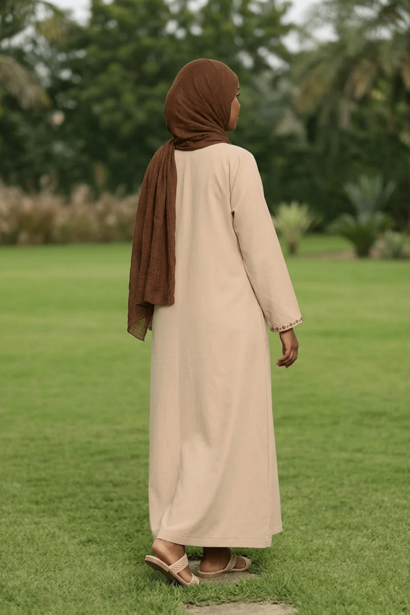 Signature Cotton Abaya – Oat (Hand Embroidered) - Fasilah