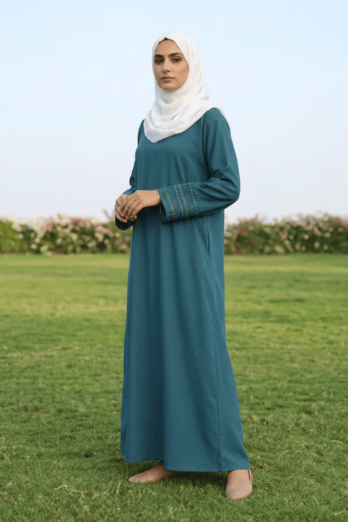 Signature Cotton Abaya – Petrol (Hand-Embroidered) - Fasilah